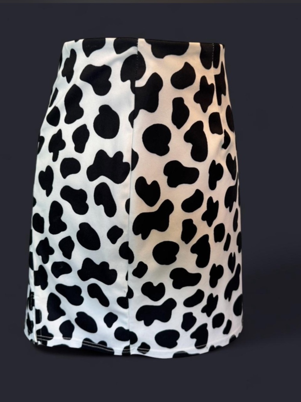 ROMWE Black & White Cow-Print A-Line Skirt small slit zip closure size L
